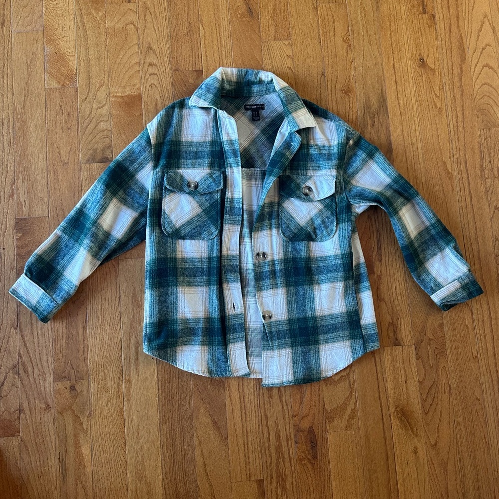 Plaid Shirt in Green and Cream